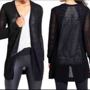 Athleta Black Open Weave Long Cardigan